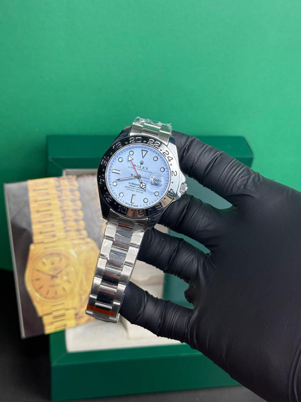 ROLEX GMT SEMI AUTO - SKYBLUE DIAL & SILVER CHAIN