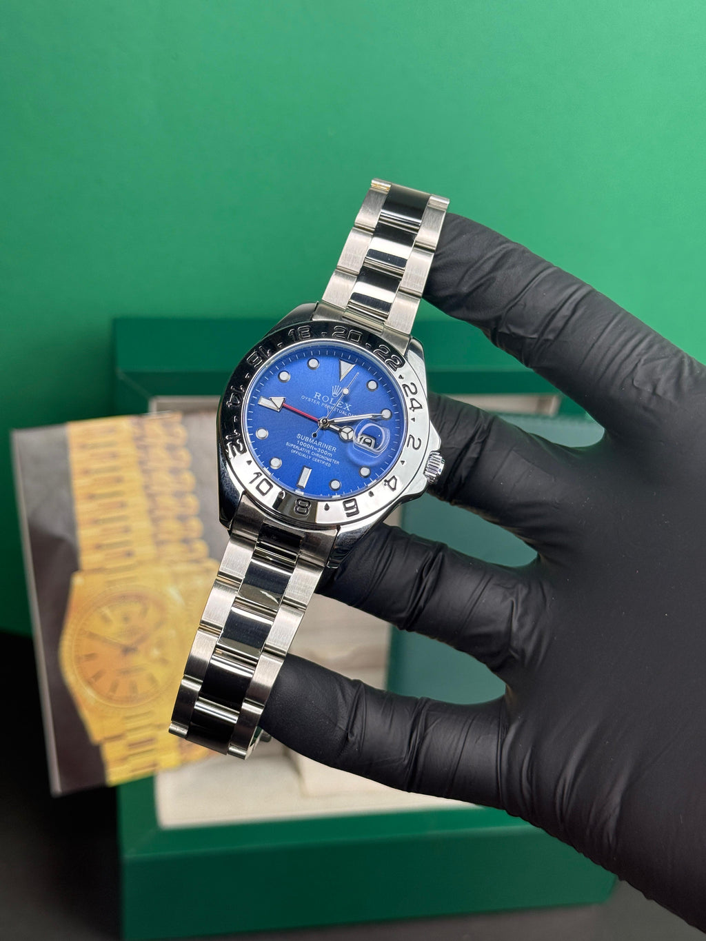 ROLEX GMT SEMI AUTO| DARK BLUE DIAL & SILVER CHAIN
