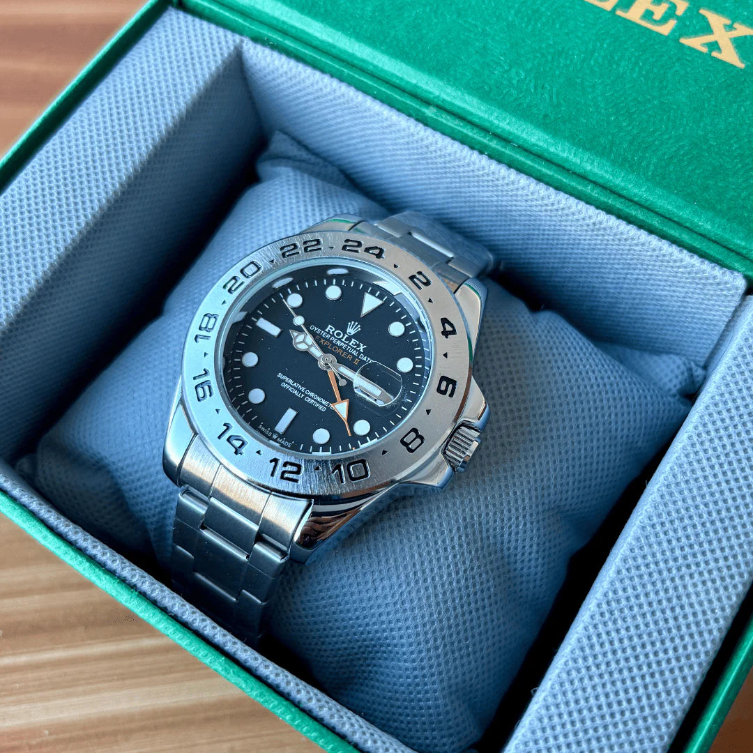 XEON ROLEX Explorer II | Oyster Chain | Stainless Steel | Black Dial
