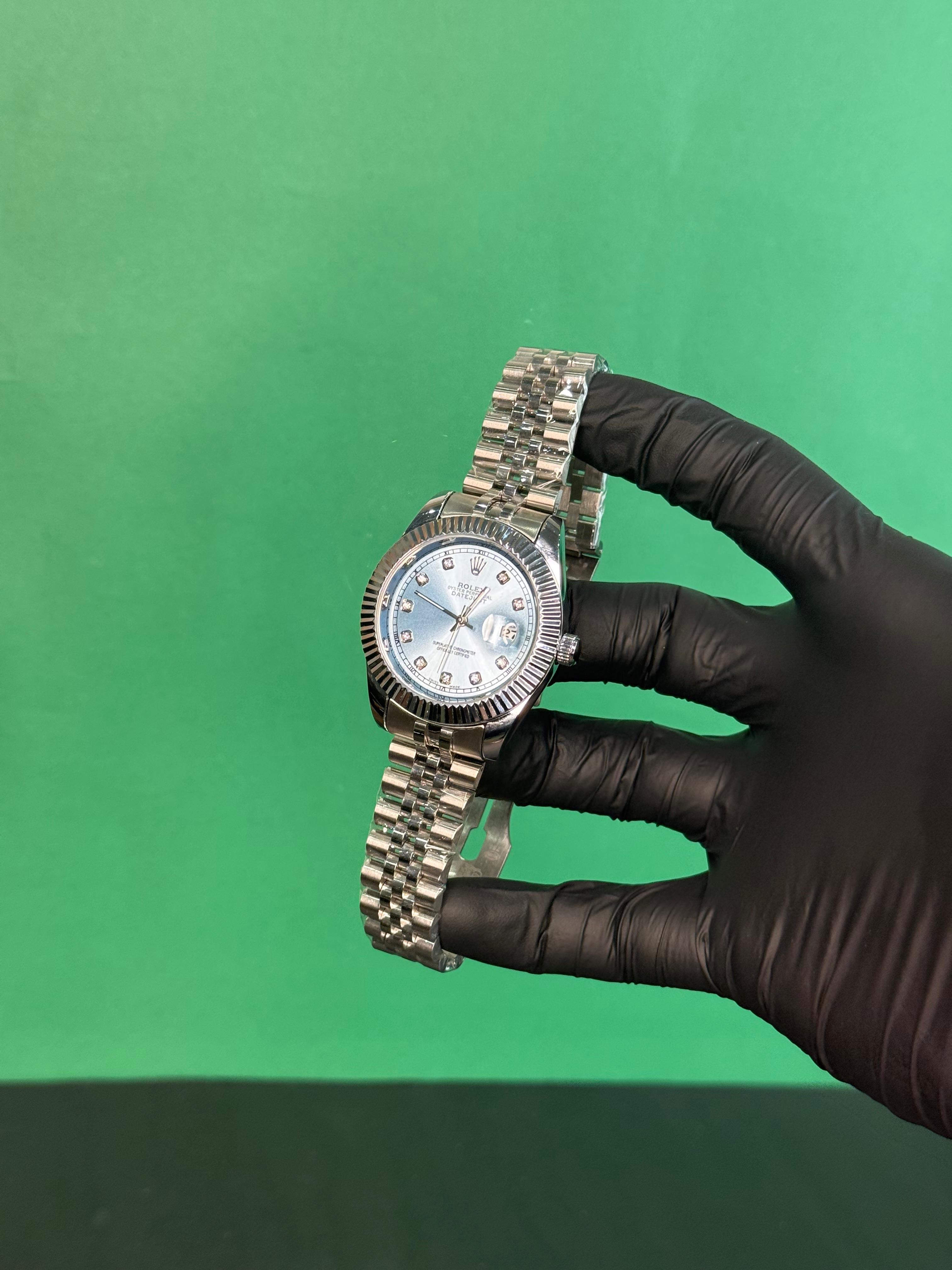 ROLEX-Silver Diamond Dial Luxury Watch
