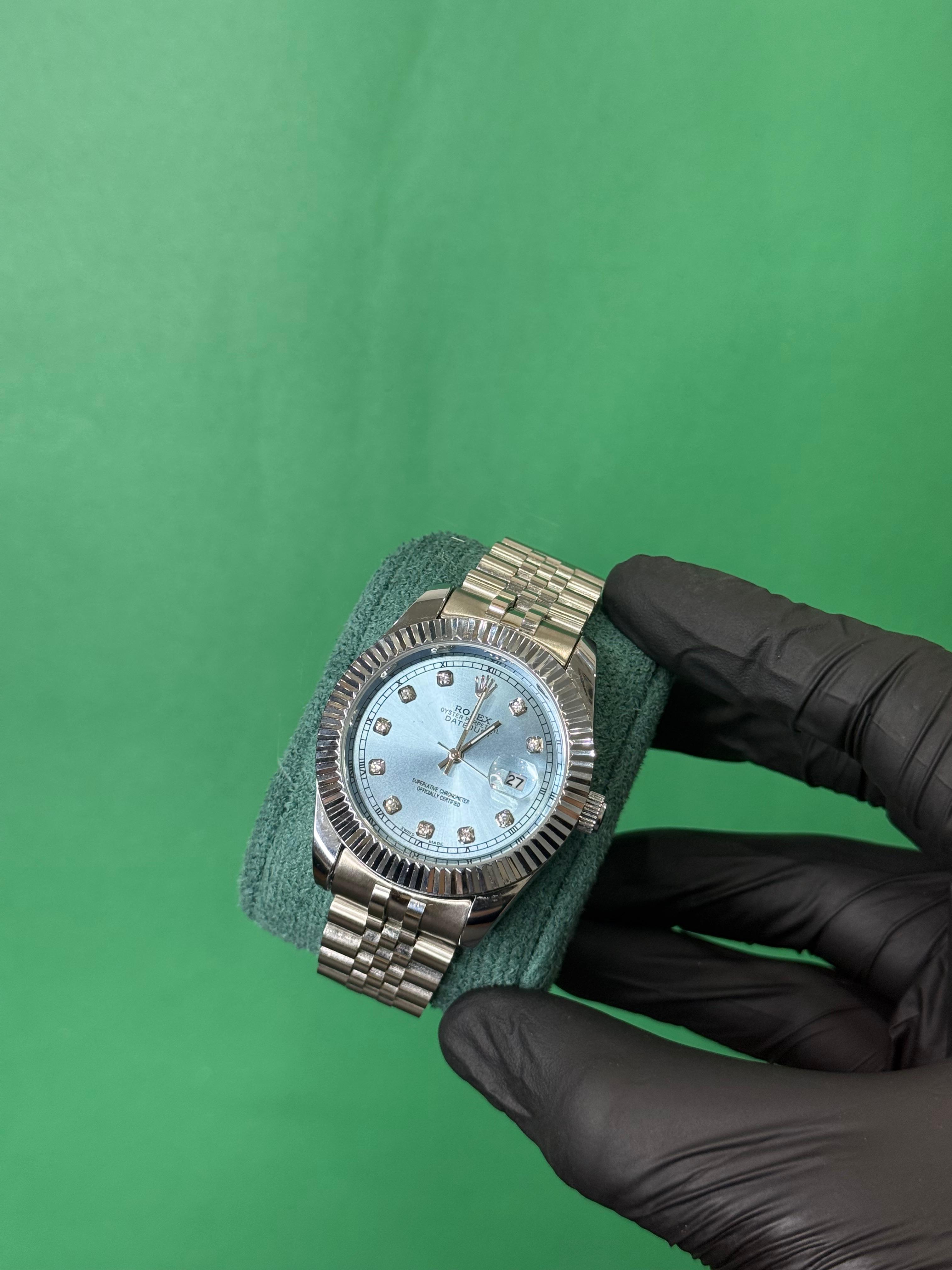 ROLEX-Silver Diamond Dial Luxury Watch