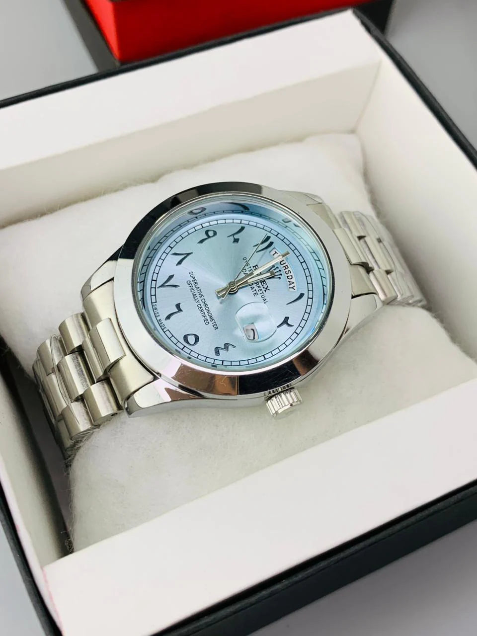 rolex watch|Blue Arbic Dial Watch Date Style Watch|